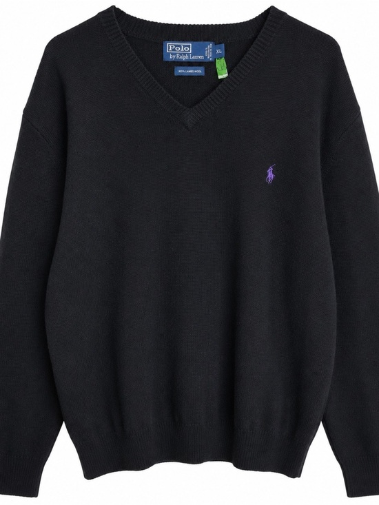 Ralph Lauren Other - Polo Ralph Lauren 100% Lambswool V Neck Sweater XL Black Purple Pony Preppy